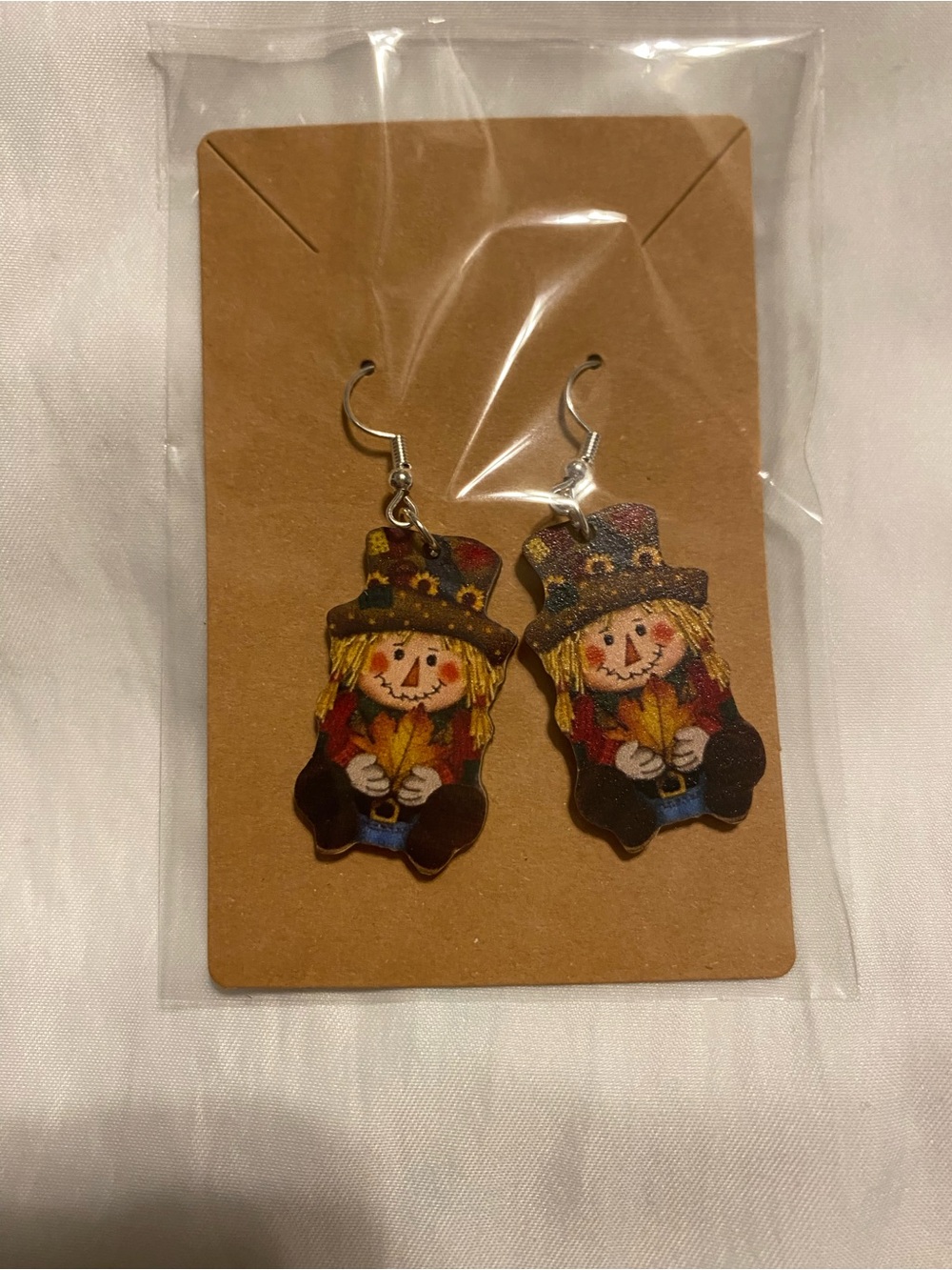 Cute Fall Scarecrow Drop Earrings - Brown & Multicolor - Picture 1 of 2